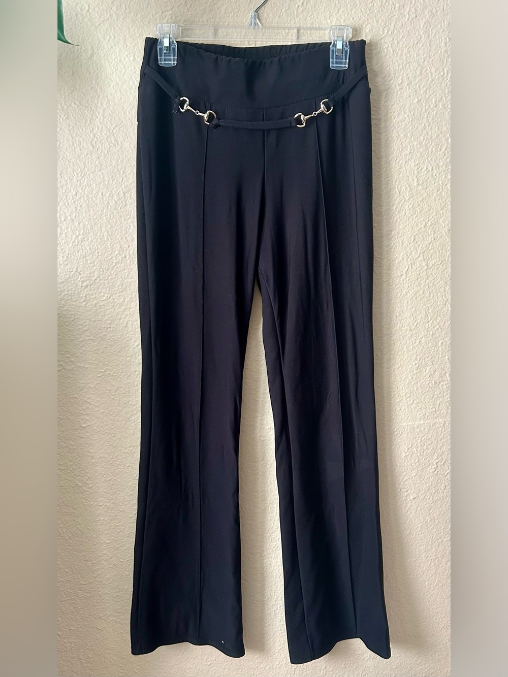 MIA Black Boot Cut Pants with Gold Chain Accent